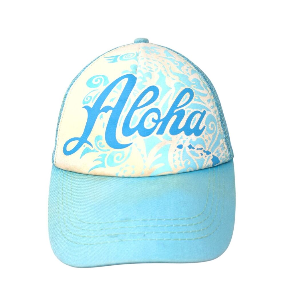 Aloha Snapback Mesh Back Trucker Hat Blue One Size Adjustable KC Hawaii